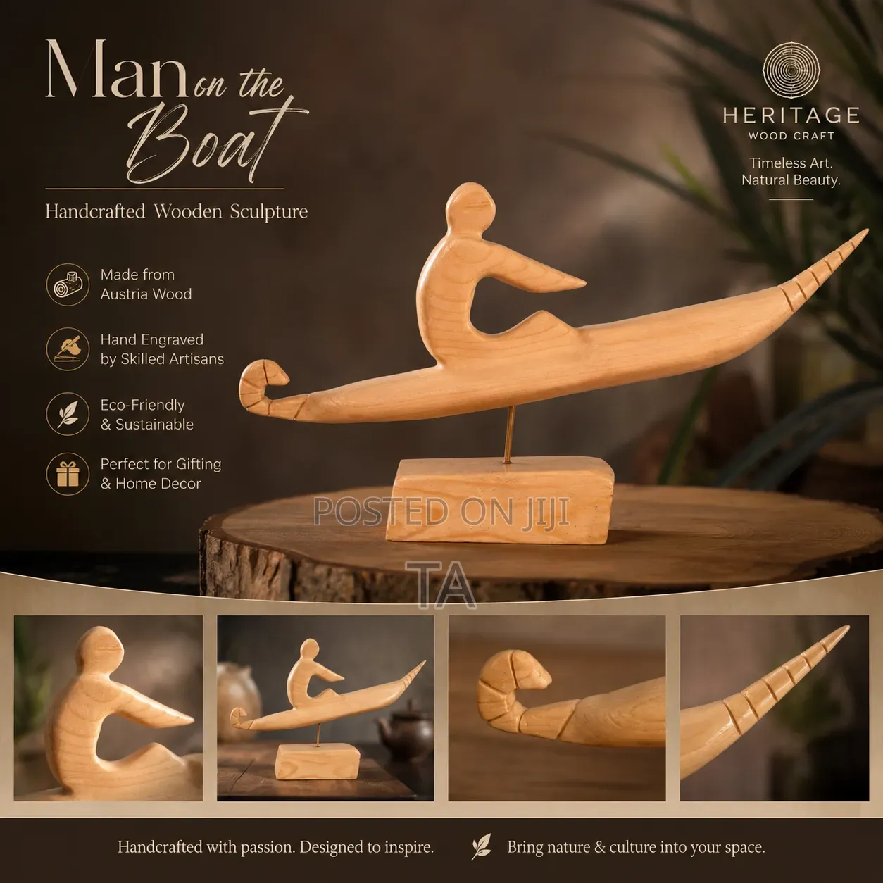 Man on the Boat – Handcrafted Austrian Wood Sculpture