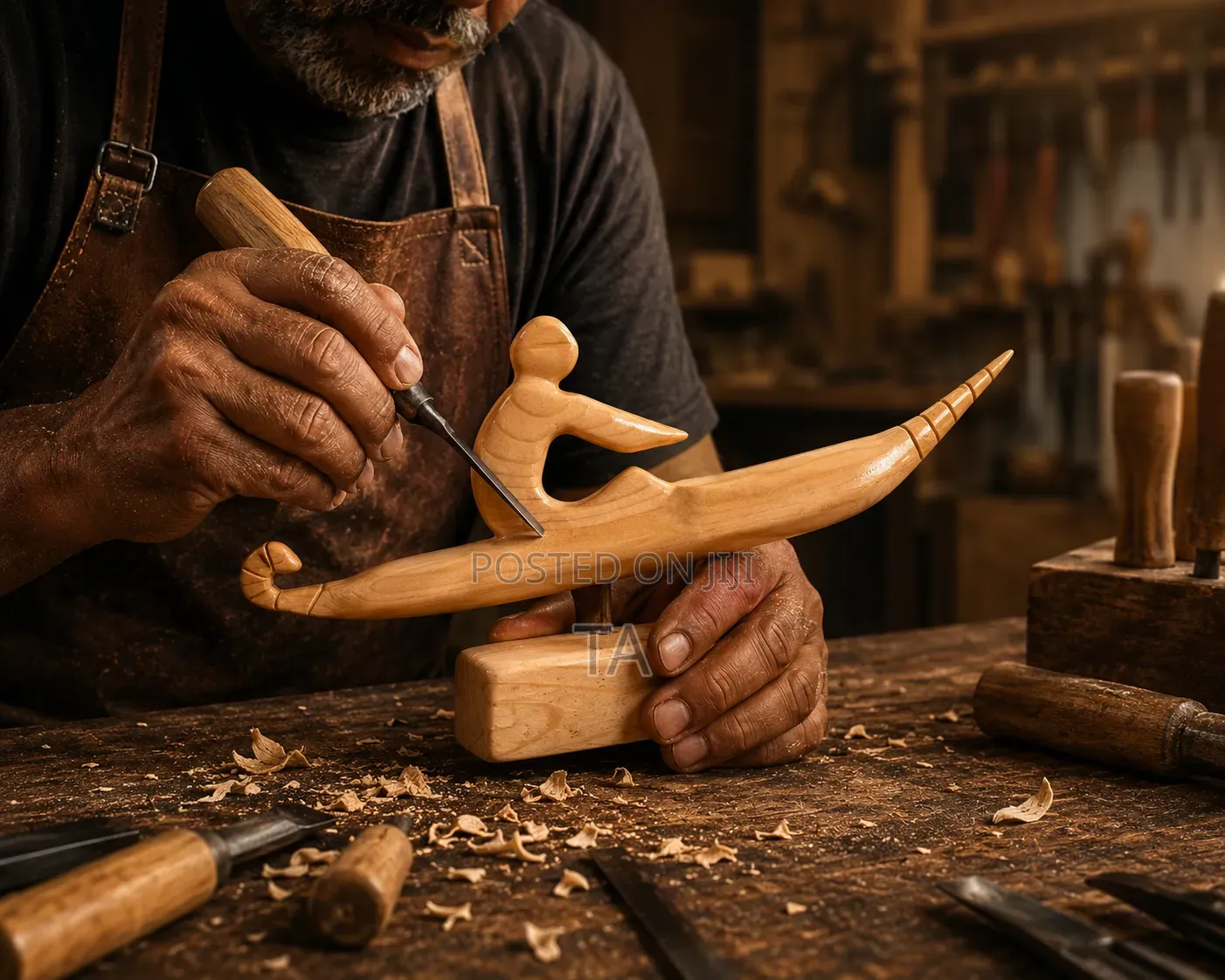 Man on the Boat – Handcrafted Austrian Wood Sculpture