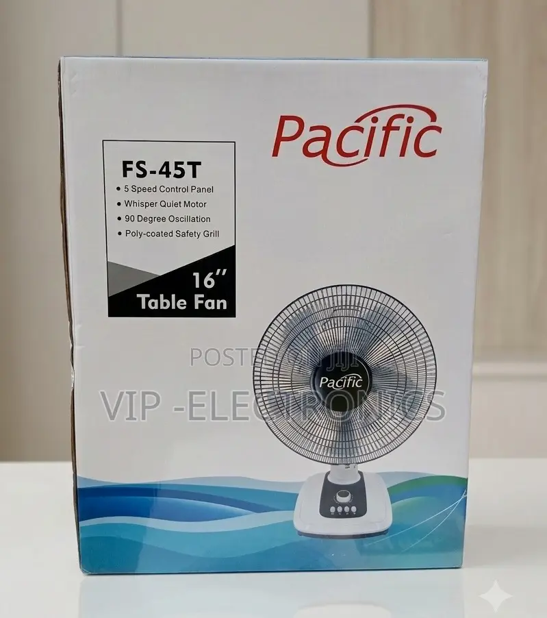 Pacific Table Fan 16-Inch– 5-Speed Quiet Oscillating Cooling Fan