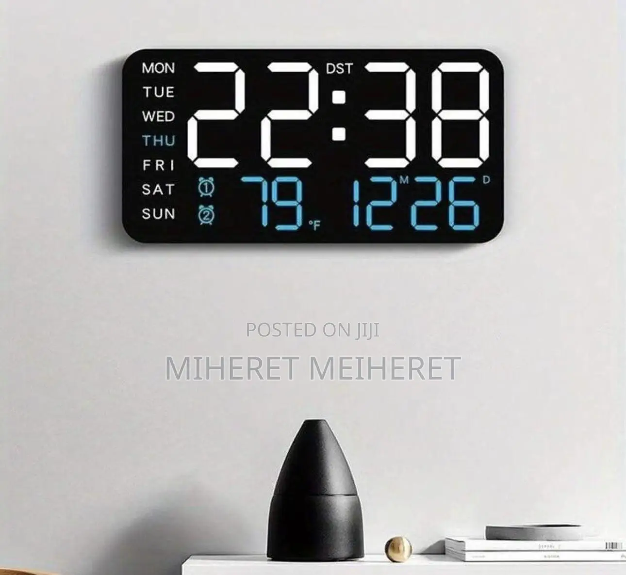 LED Digital Wall Clock With Temperature Display, Date and Weekday -L