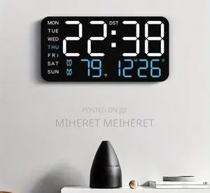 LED Digital Wall Clock With Temperature Display, Date and Weekday -L