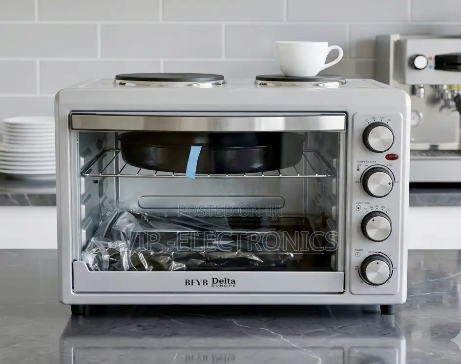 Delta Mini Oven. Fan Timer Grill Featuring 48L Oven and Dual Hot Plat