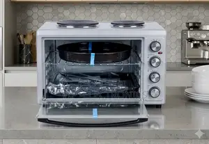 Delta Mini Oven. Fan Timer Grill Featuring 48L Oven and Dual Hot Plat