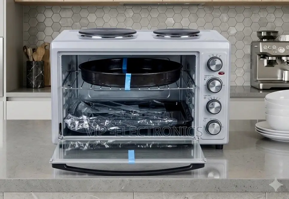 Delta Mini Oven. Fan Timer Grill Featuring 48L Oven and Dual Hot Plat