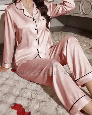2pcs Satin Solid Color Pajama Set, Short Sleeve Lapel Top and Bowknot