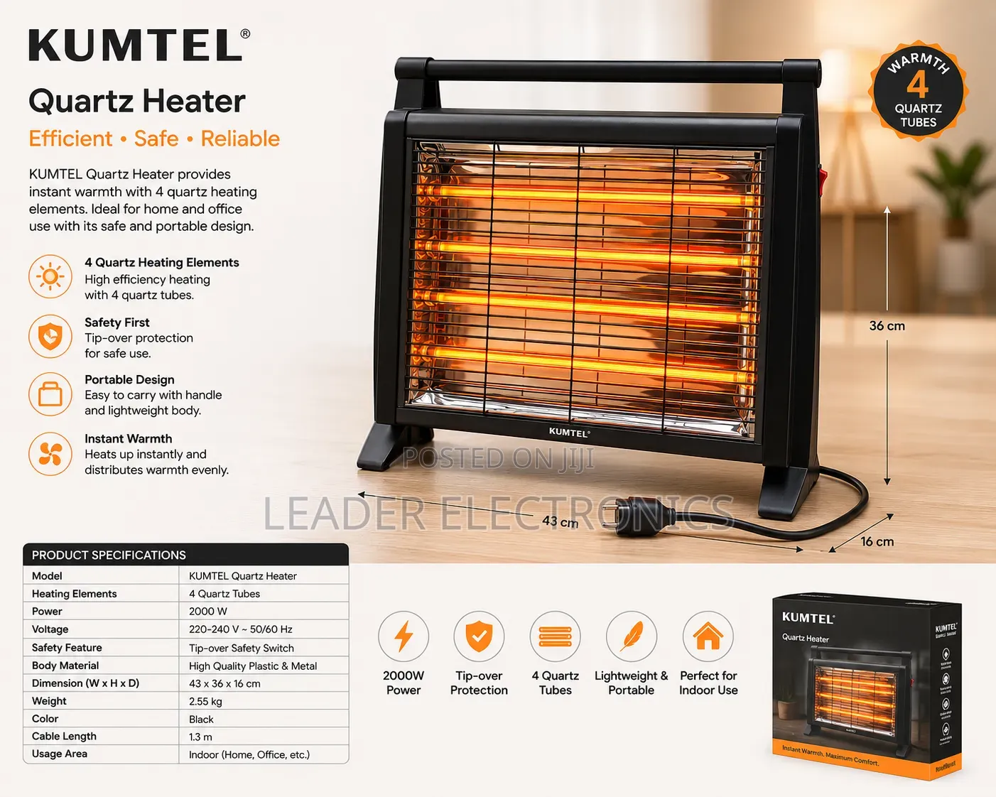 Kumtel Room Heater (የቤት ማሞቂያ) – Fast Heating Energy Efficient