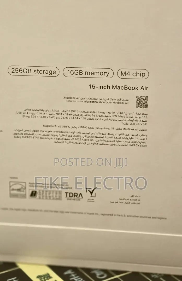 New Laptop Apple MacBook Air 2025 M4 16GB Apple M4 SSD 256GB