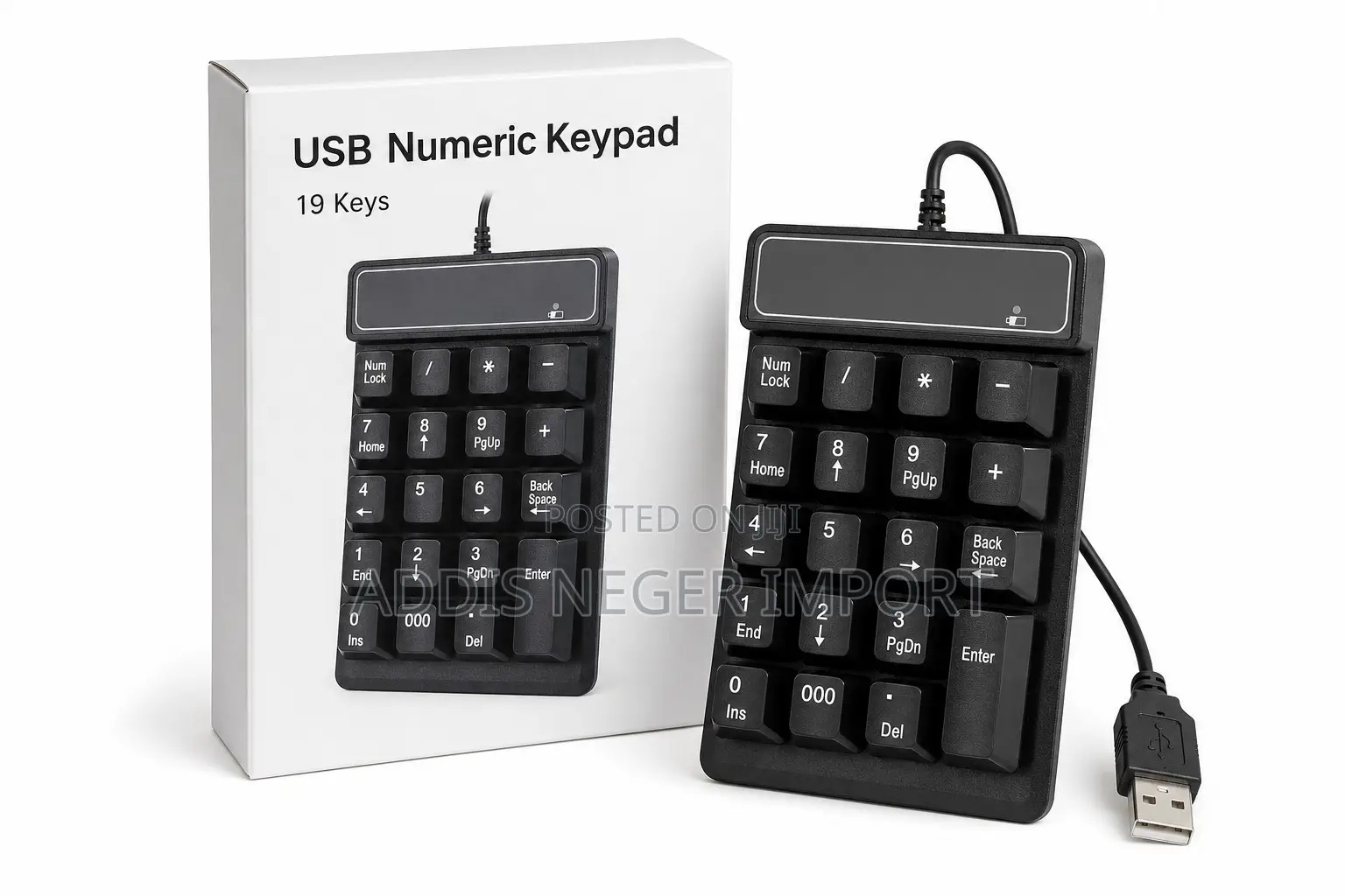 19-Key Wired USB Numeric Keypad – Black
