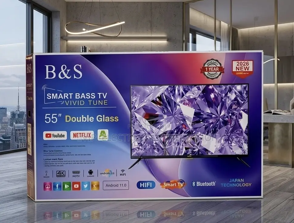 B S TV 55 Inch UHD Smart Android 15.0 TV (2026 Model – Double Glass