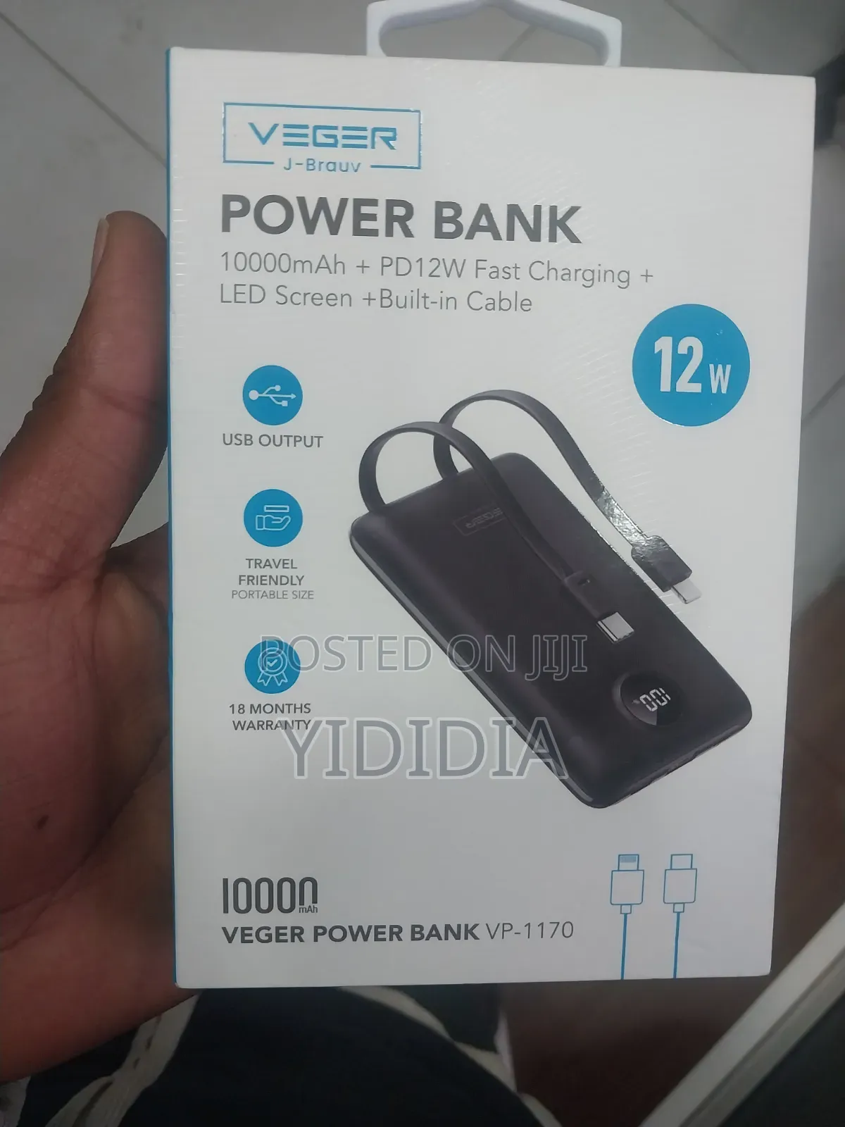 VEGER Power Bank – 10,000mAh | Built-in Cables | 12W Fast Charging
