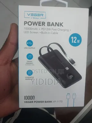 VEGER Power Bank – 10,000mAh | Built-in Cables | 12W Fast Charging