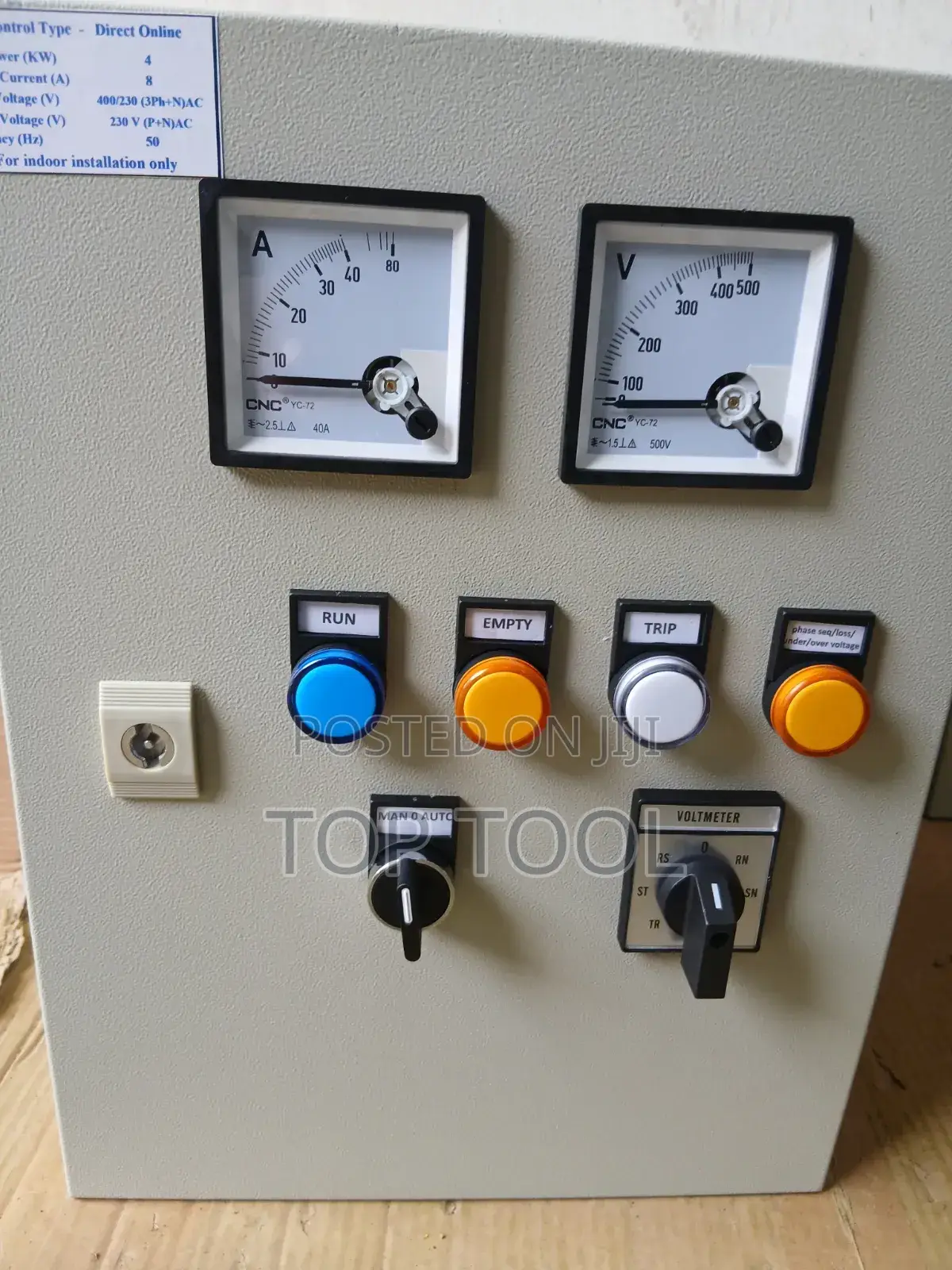 ,CNC YC-72 Direct Online Motor Control Panel Designed for Indoor Use.