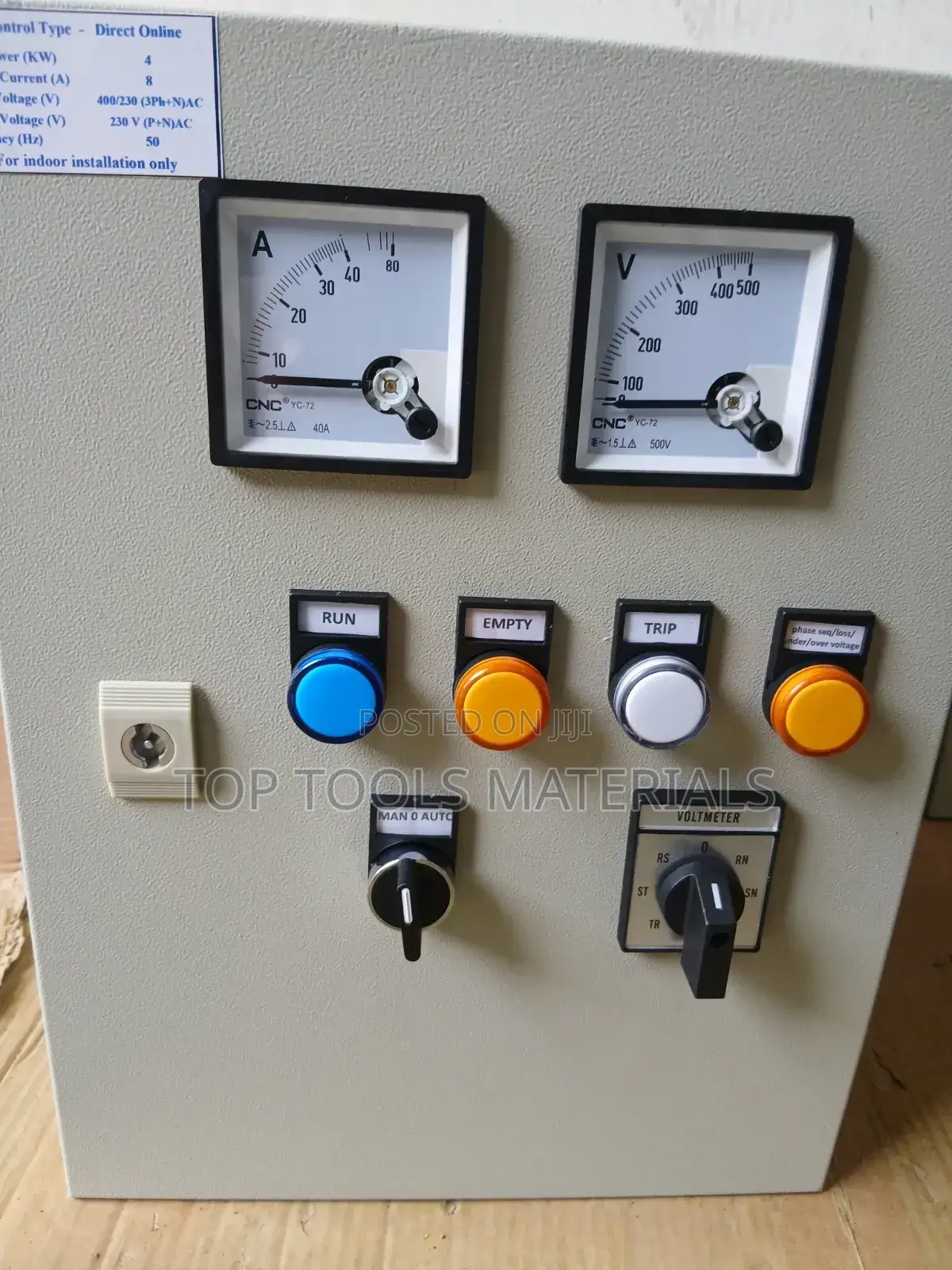 ,CNC YC-72 Direct Online Motor Control Panel Designed for Indoor Use.