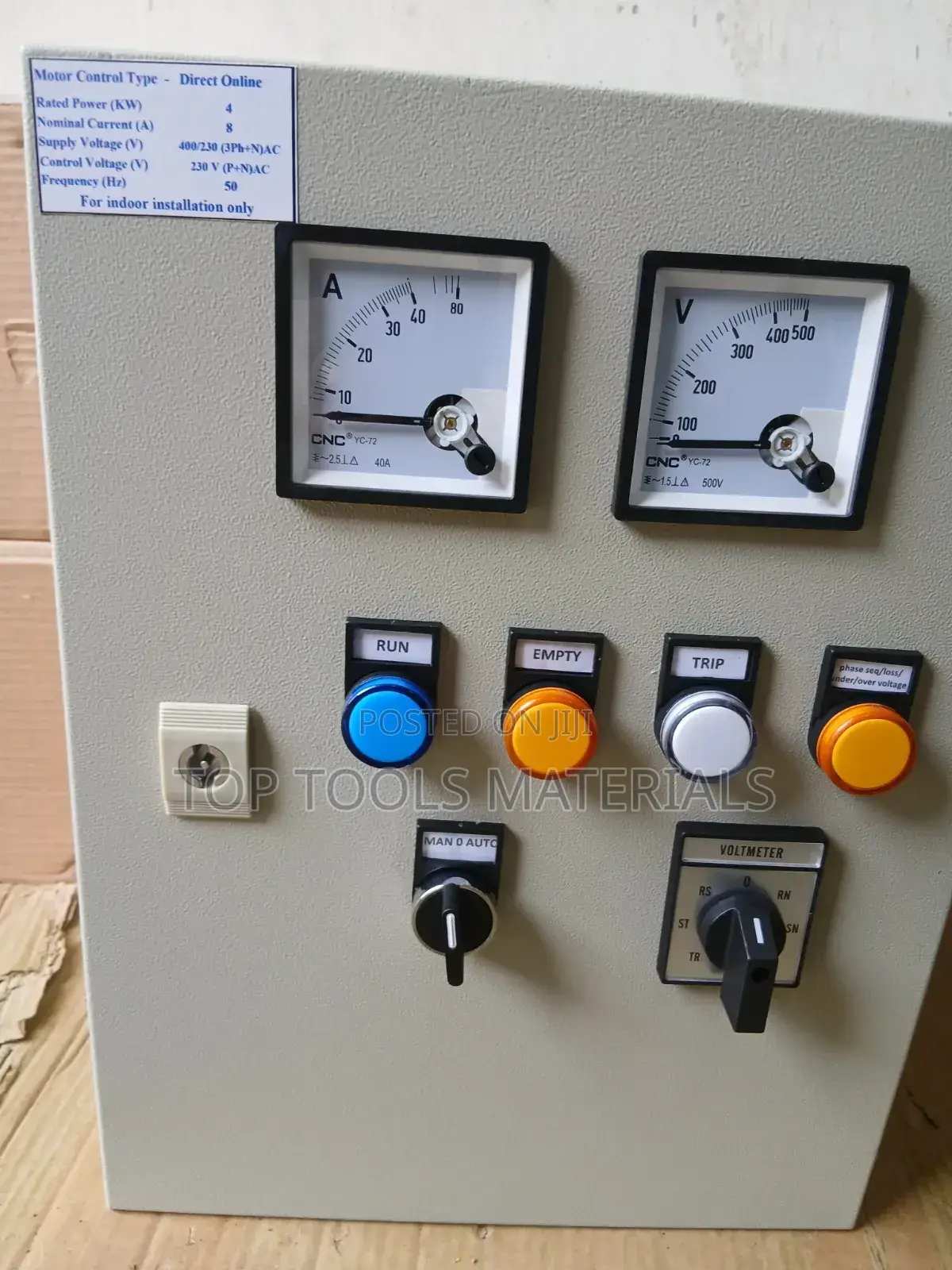 ,CNC YC-72 Direct Online Motor Control Panel Designed for Indoor Use.