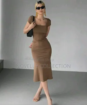 Women's Wrap Square Neck Fishtail Midi Dress Cocktail Dress