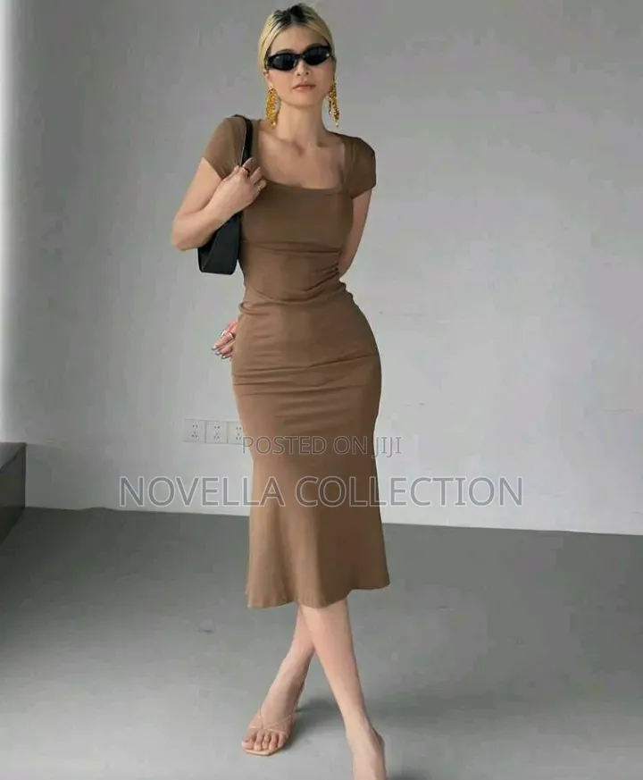 Women's Wrap Square Neck Fishtail Midi Dress Cocktail Dress