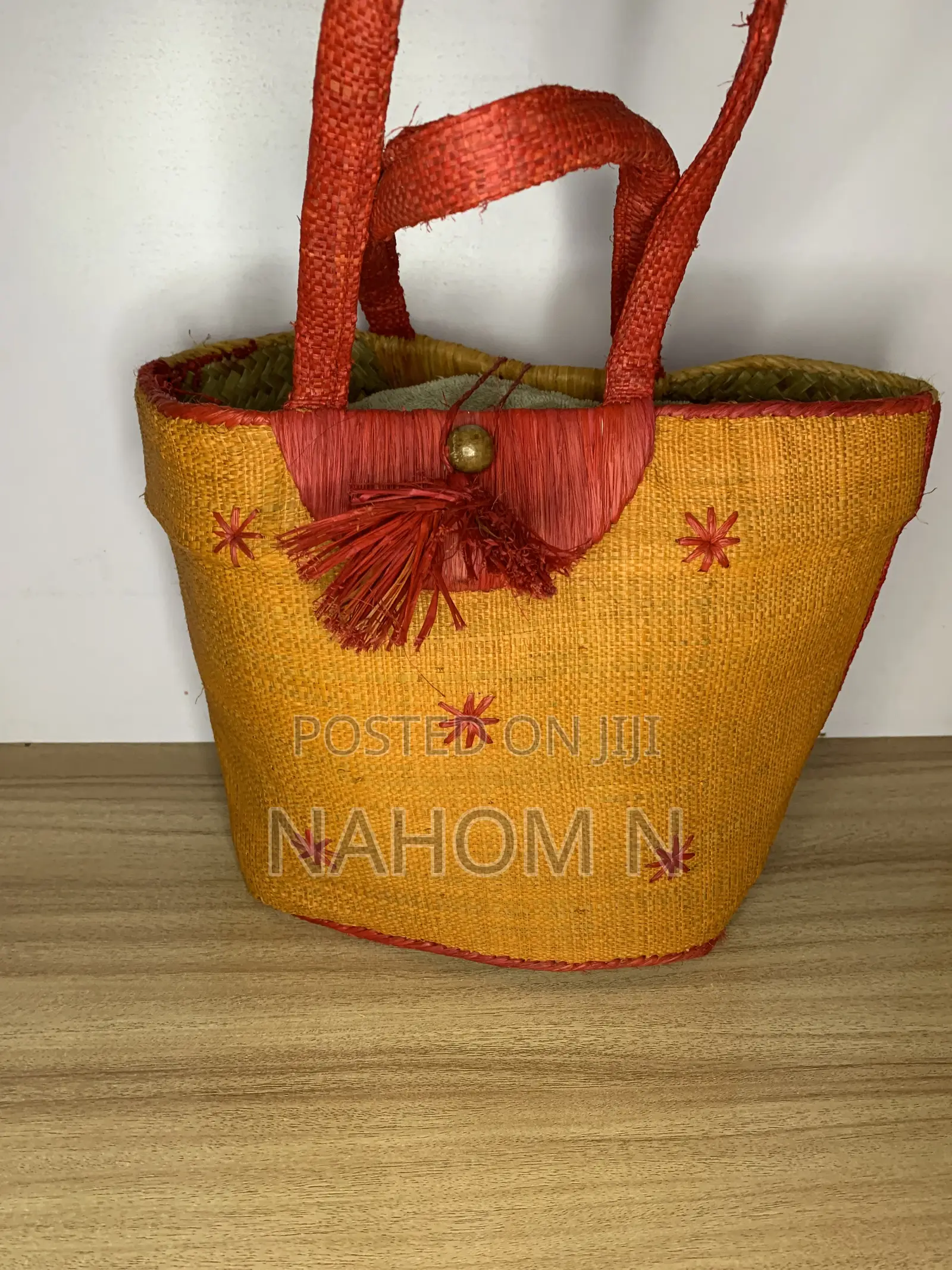Yellow, Handwoven Bag Features Red Embroidered