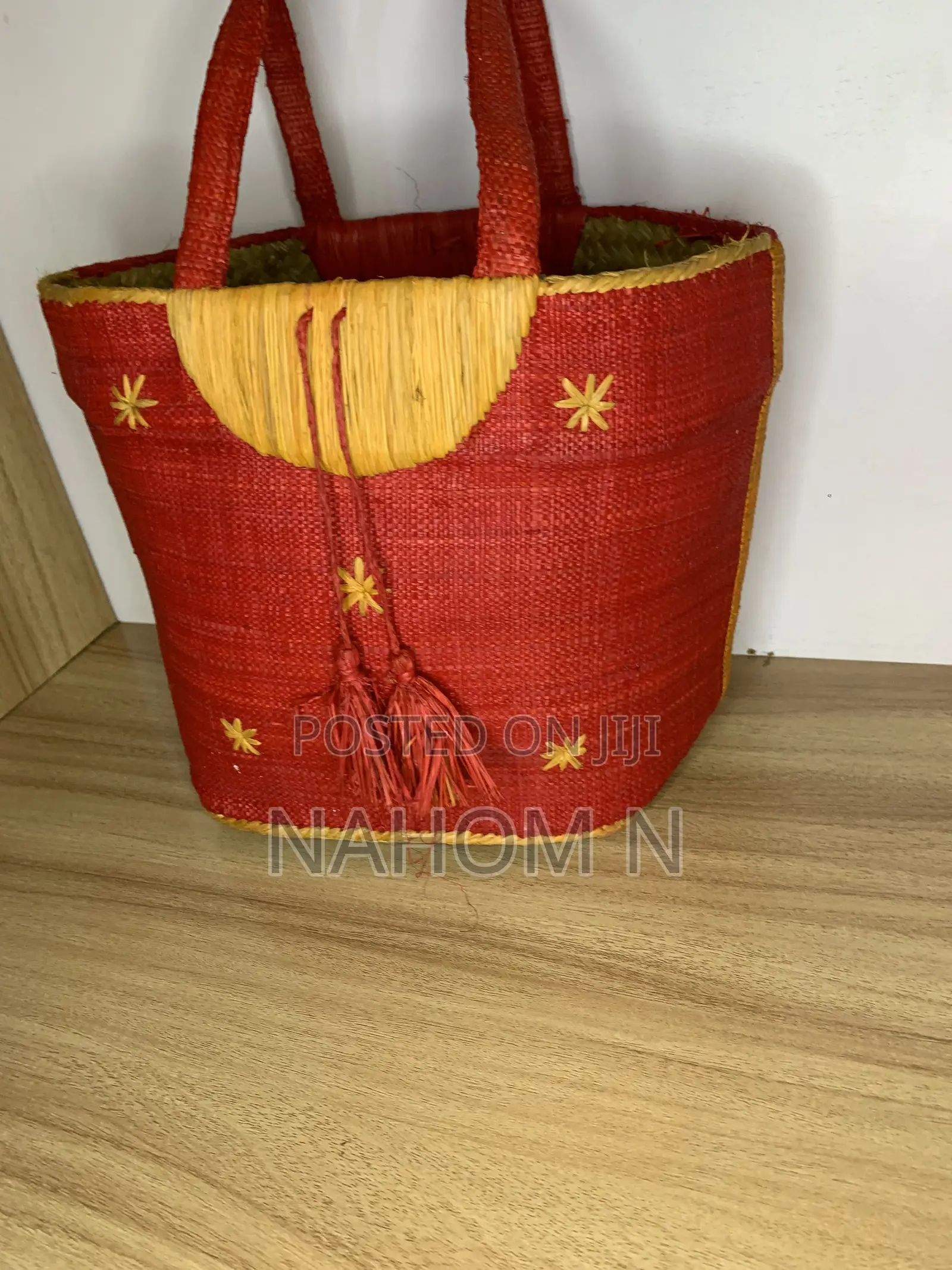 Yellow, Handwoven Bag Features Red Embroidered