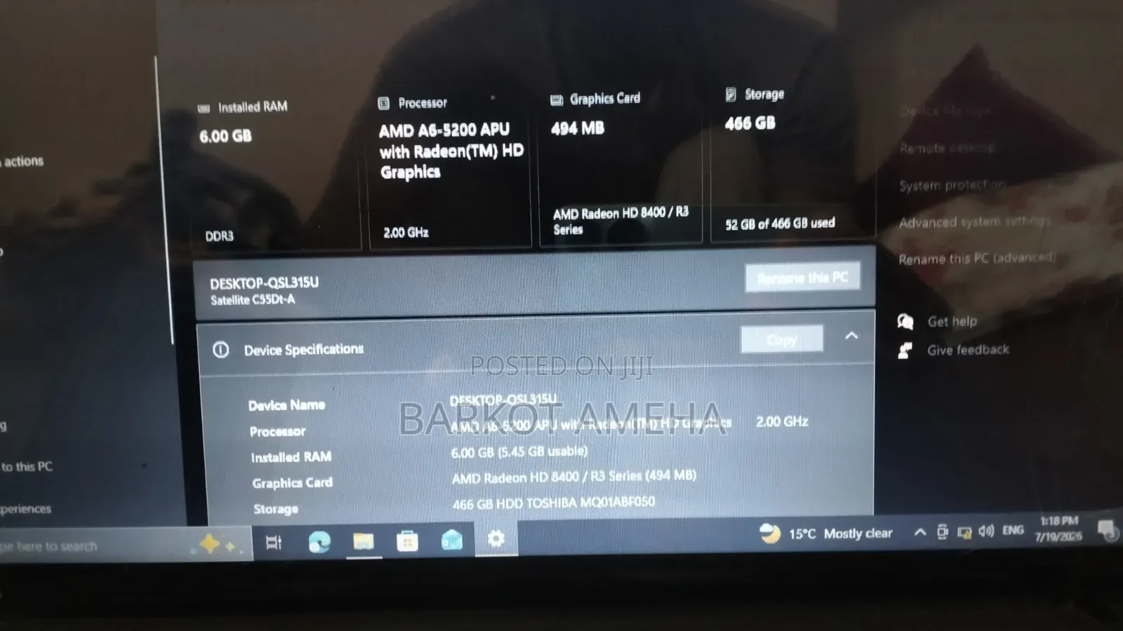 Laptop Toshiba Satellite C55 6GB AMD A6 HDD 512GB