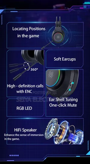 YORO V7 RGB Gaming Headset Lighting Graphics.