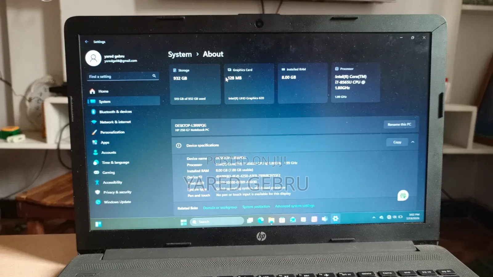 Laptop HP 250 G7 8GB Intel Core i7 HDD 1T