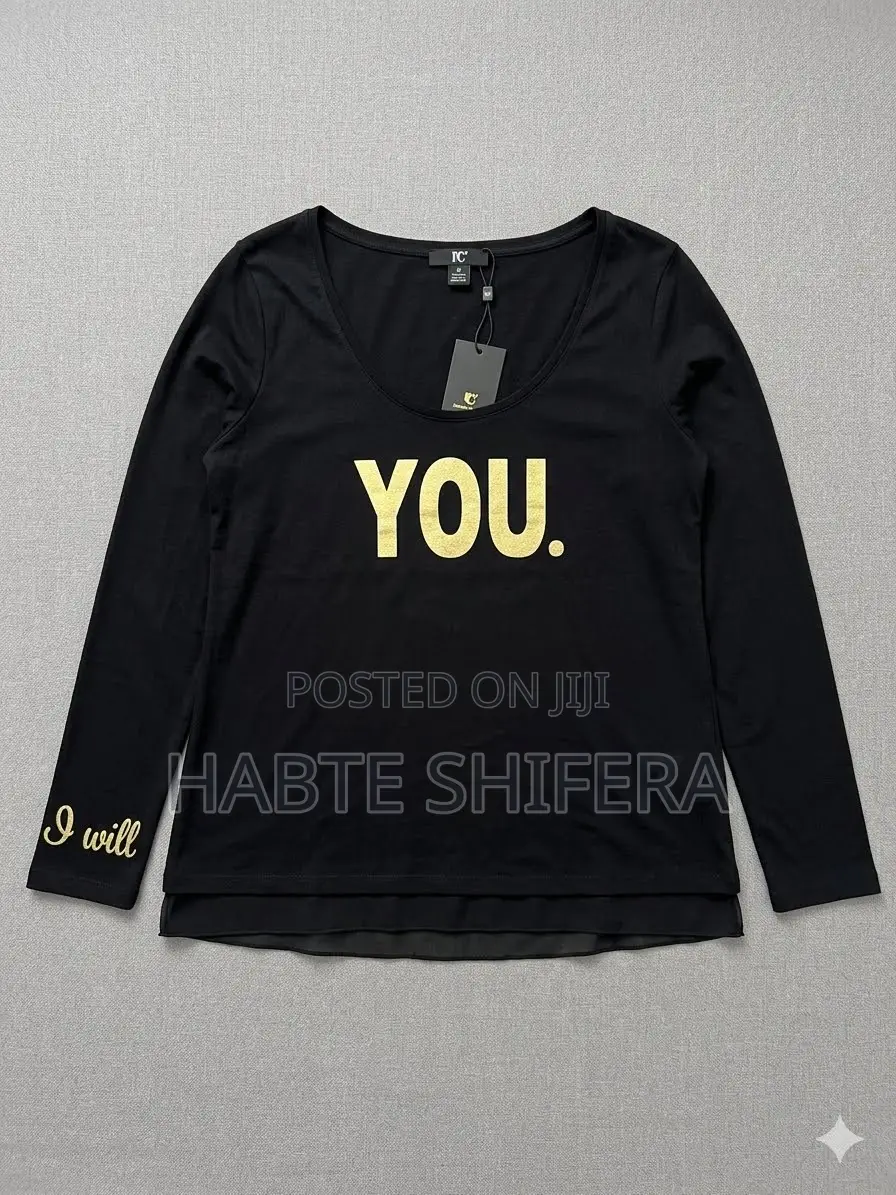 Women’s Black Long Sleeve “YOU.” Print Top
