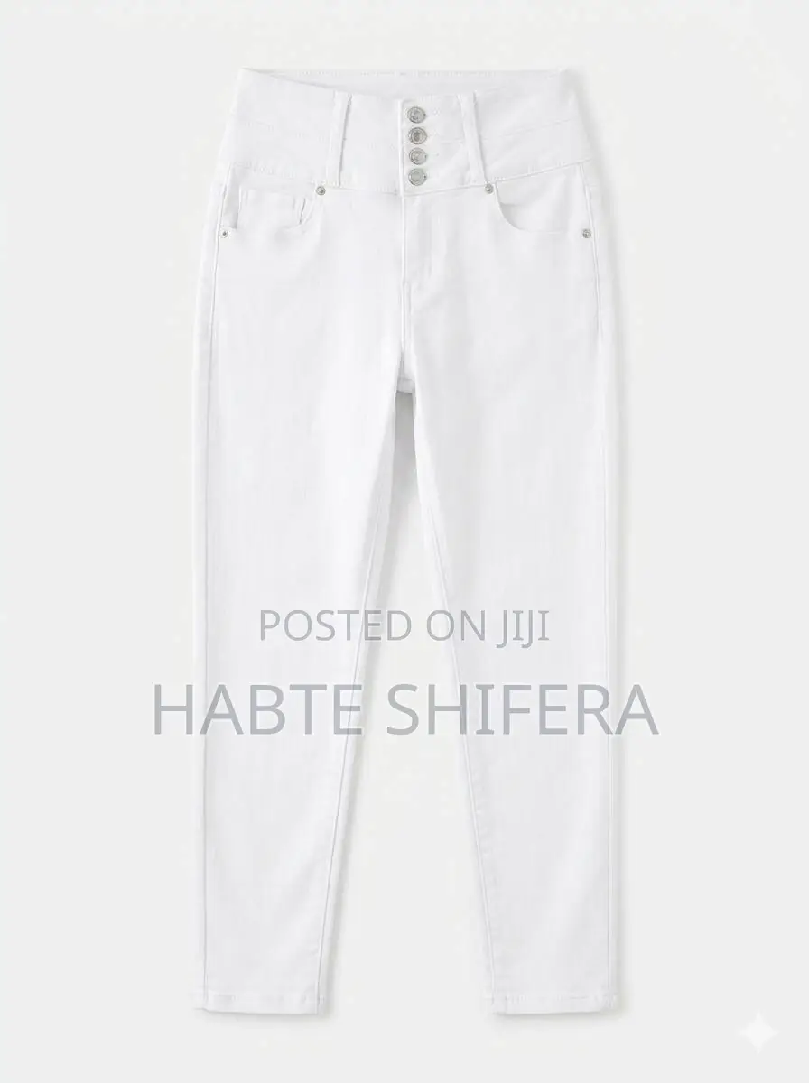 Ladies High-Waist White Skinny Jeans