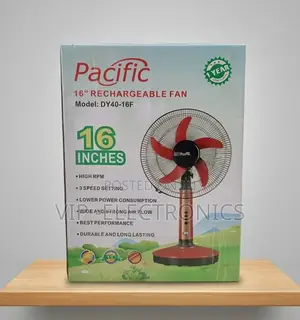Pacific 16-Inch Rechargeable Desk Table Fan Designed for Powerful