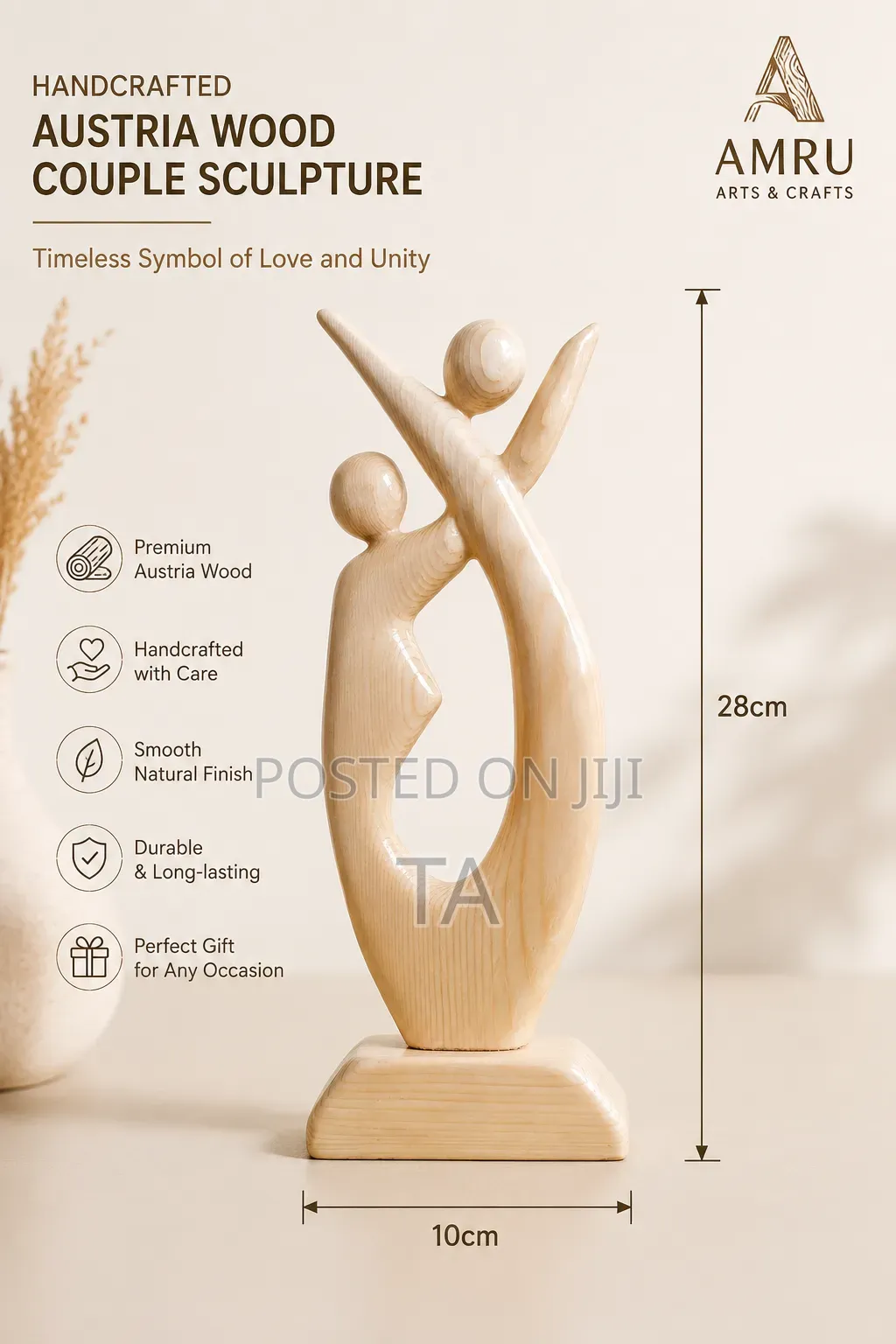 Handcrafted Austria Wood Couple Sculpture