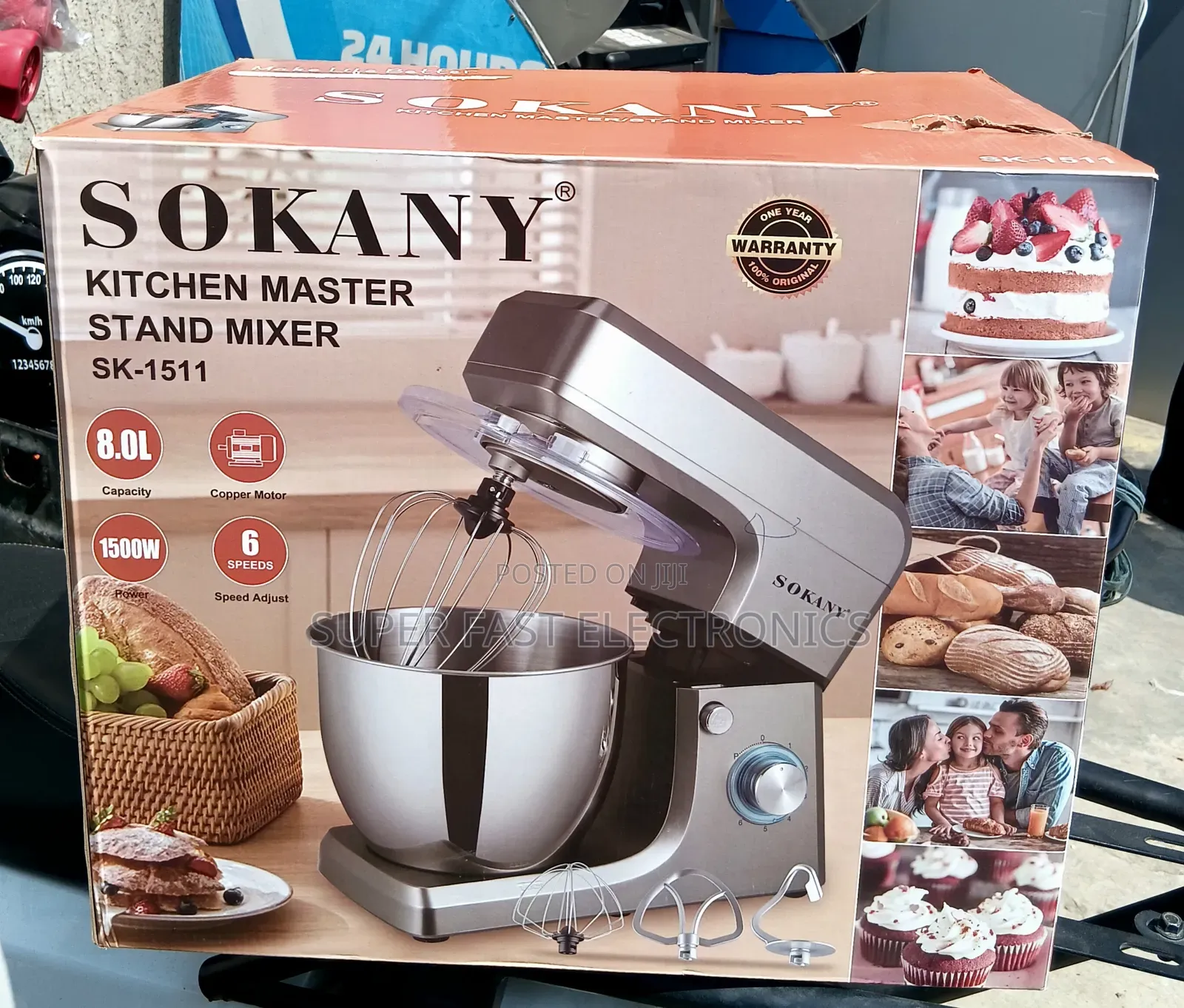 SOKANY Stand Mixer – 8L Stainless Steel Bowl, 1500W, 6-Speed Electric