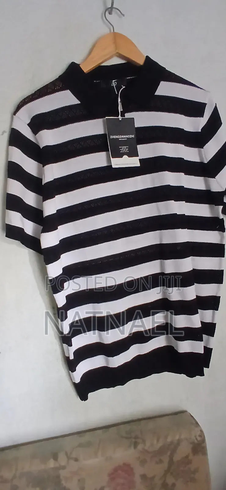 Premium Men's Knit Striped Polo Shirt – Brand New With Tags