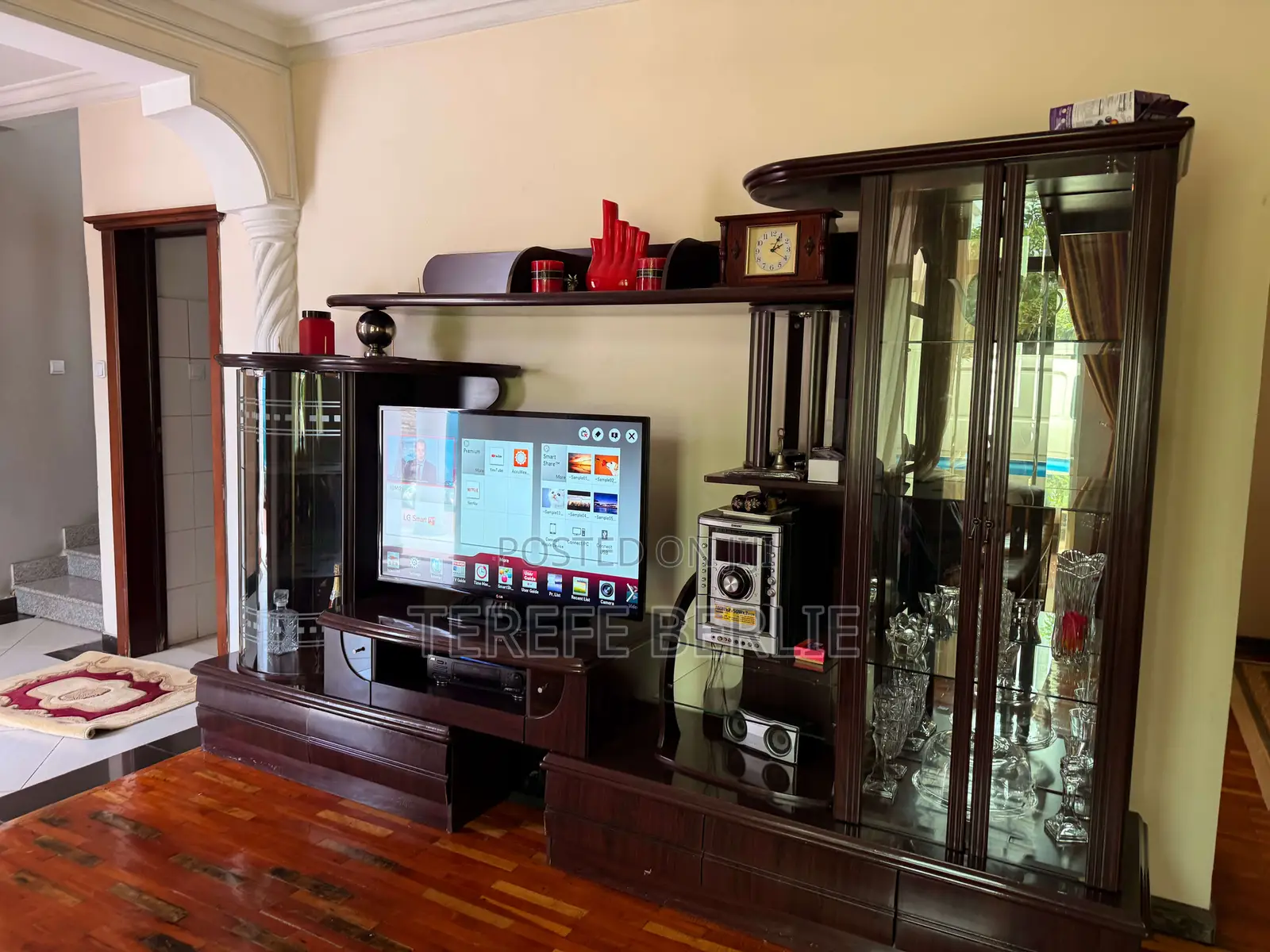 Wood TV Stand With Cabinet and Drawers