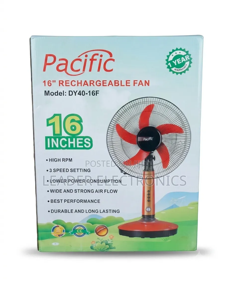 Pacific Rechargeable Fan 16" – Powerful Cooling Long Battery Backup