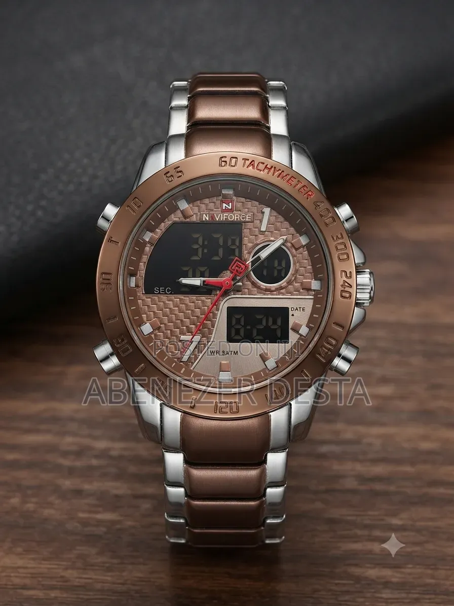 NAVIFORCE NF9171 Men's Digital Quartz Wristwatch With a Brown