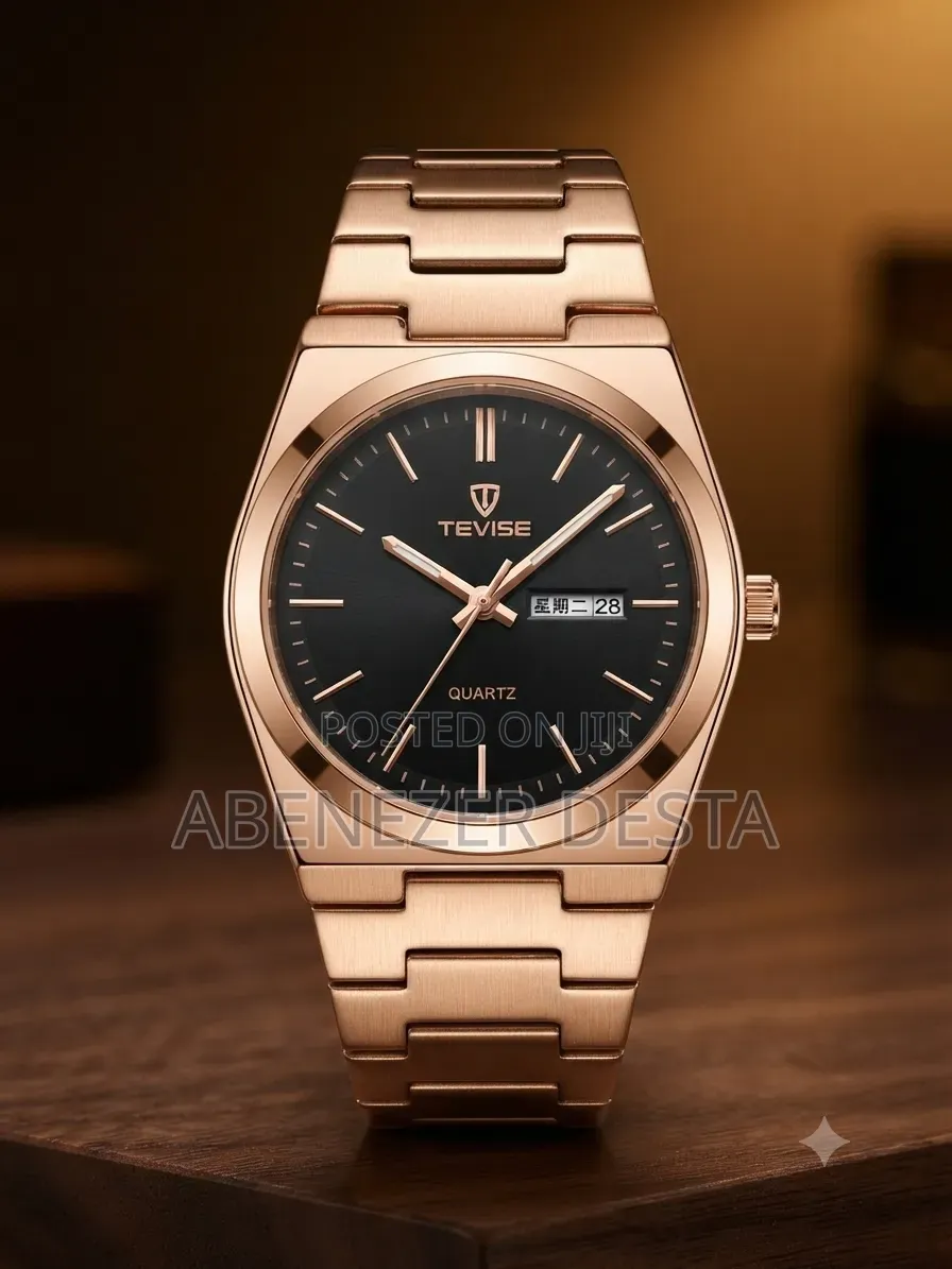 Tevise Quartz Watch Featuring a Prominent Rose Gold-Tone