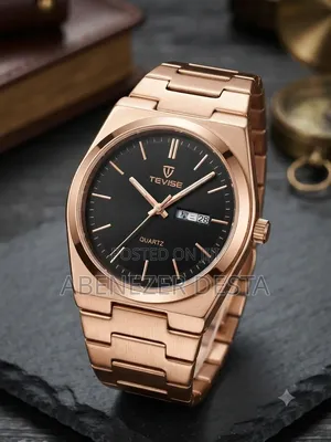 Tevise Quartz Watch Featuring a Prominent Rose Gold-Tone