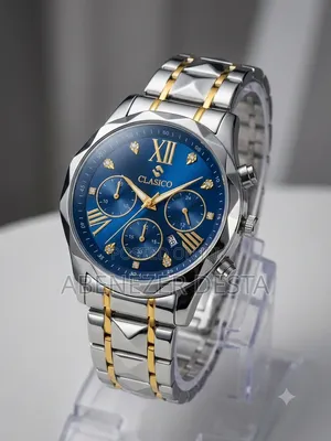 Clasico Quartz Watch Features a Distinctive Blue Gold Roman Numerals