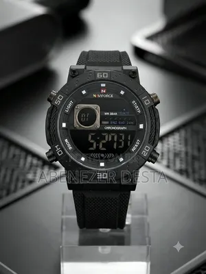 This Black Naviforce
Textured Silicone Strap and a Digital LCD Display