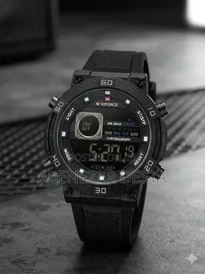 This Black Naviforce
Textured Silicone Strap and a Digital LCD Display