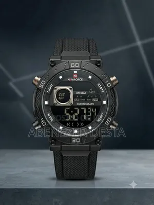 This Black Naviforce
Textured Silicone Strap and a Digital LCD Display