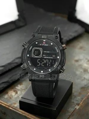 This Black Naviforce
Textured Silicone Strap and a Digital LCD Display