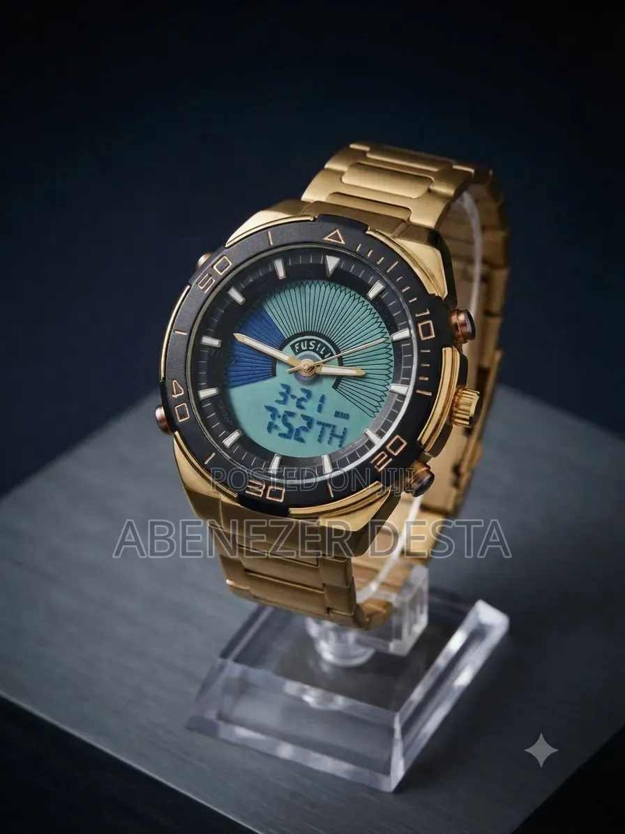 Fusil Men's Gold-Toned Analog-Digital Quartz Watch.