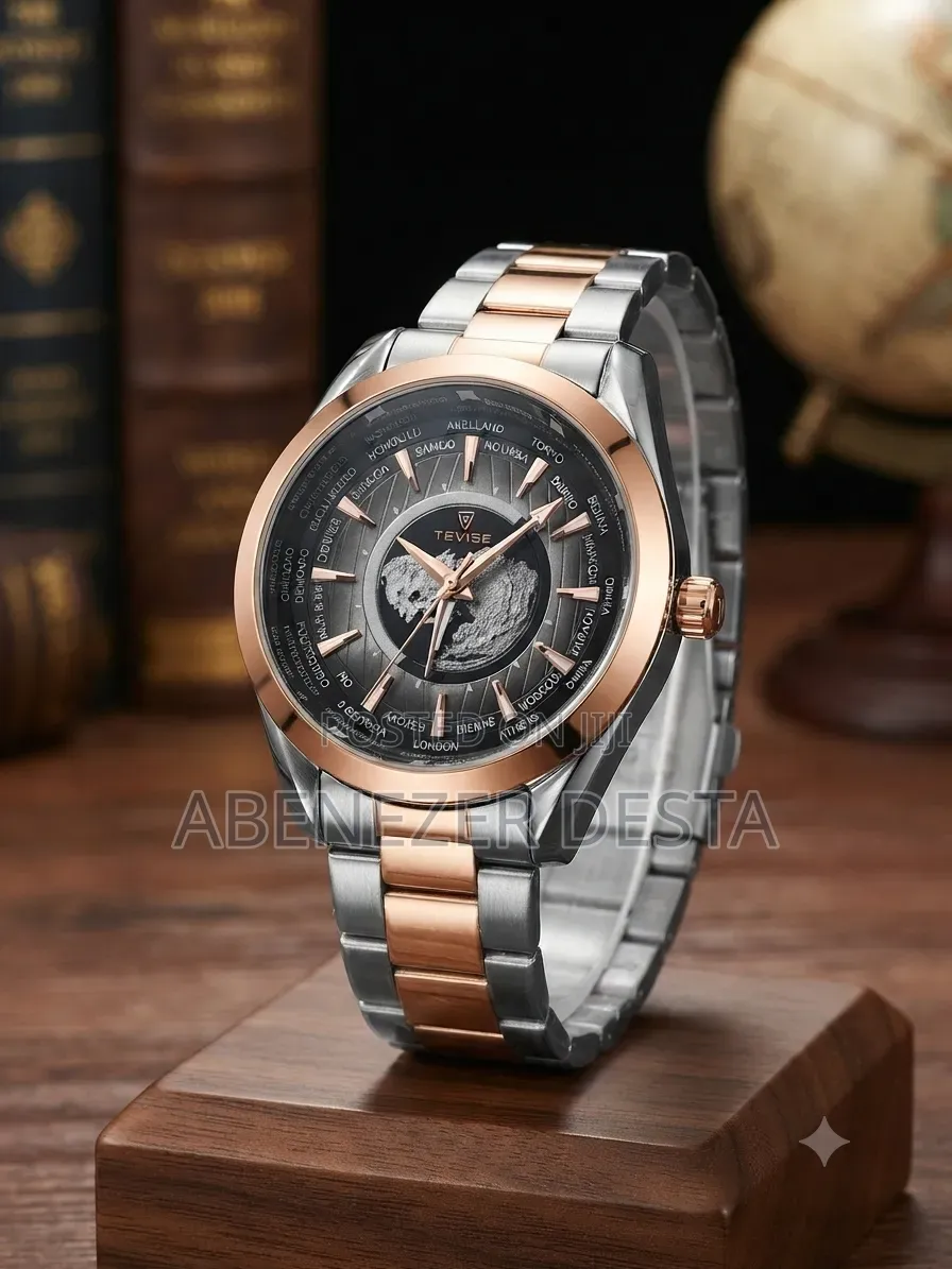 Tevise Brand Two-Tone Silver and Rose Gold Stainless St