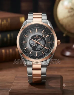 Tevise Brand Two-Tone Silver and Rose Gold Stainless St