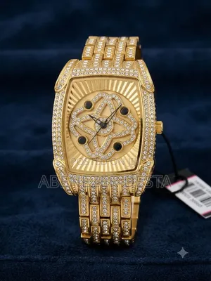 Gold-Tone Iced Out Wristwatch Features a Diamond-Encrusted
