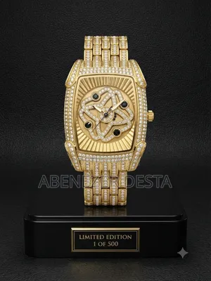 Gold-Tone Iced Out Wristwatch Features a Diamond-Encrusted