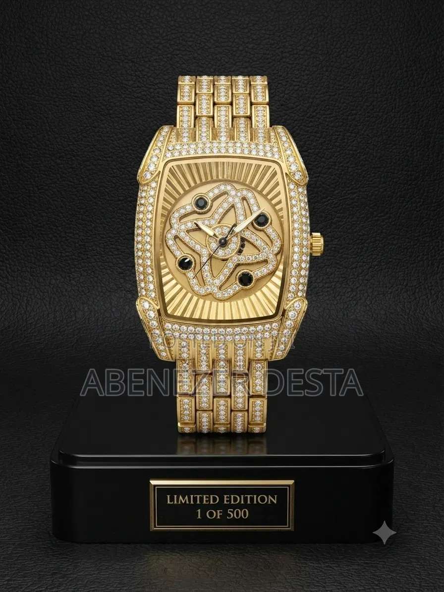 Gold-Tone Iced Out Wristwatch Features a Diamond-Encrusted