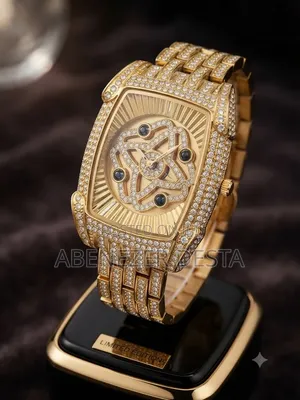 Gold-Tone Iced Out Wristwatch Features a Diamond-Encrusted