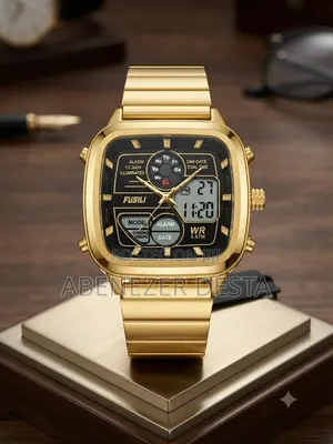 Fusli Retro Gold-Tone Analog-Digital Stainless Steel Watch