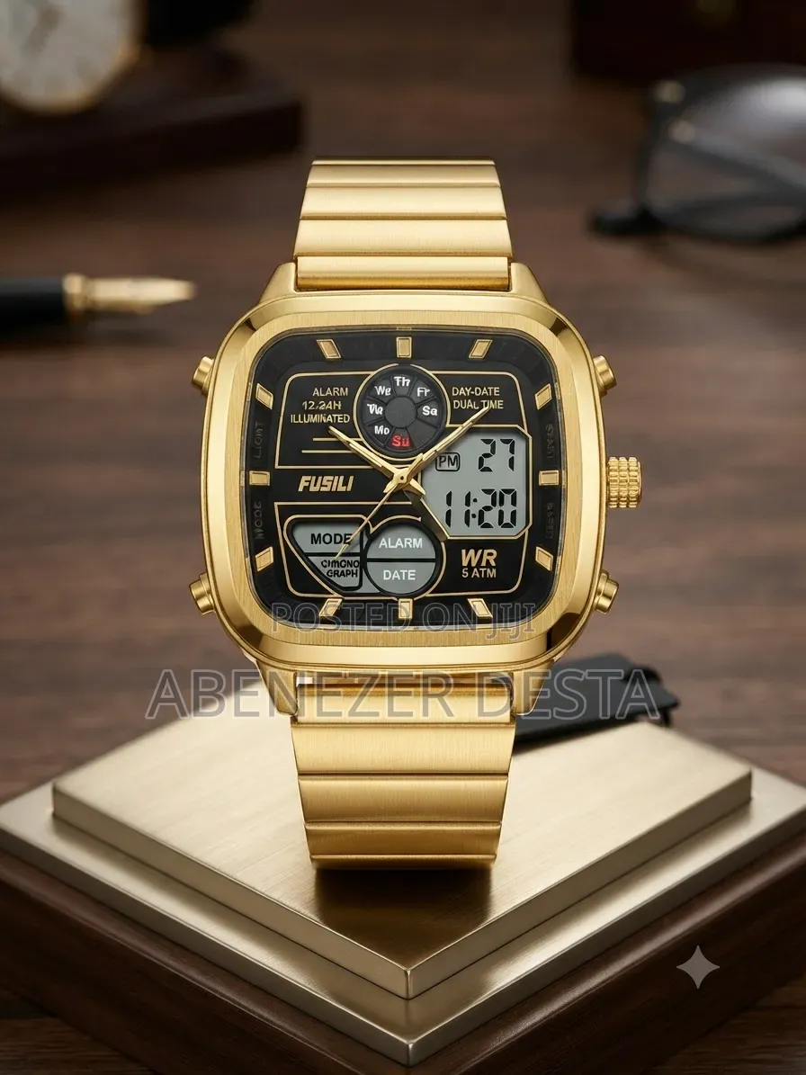 Fusli Retro Gold-Tone Analog-Digital Stainless Steel Watch